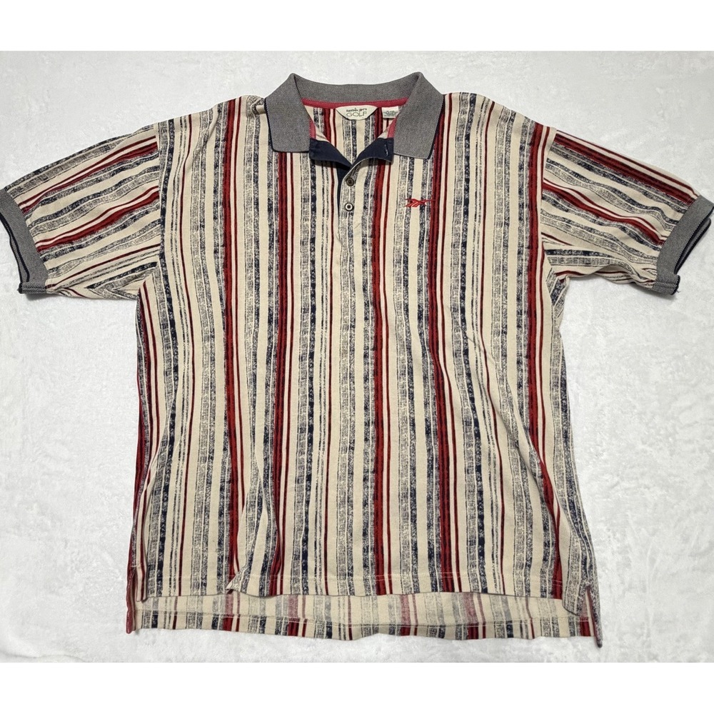Vintage Reebok Golf Polo Shirt Mens Size X-Large XL Painted Stripes Design 90s